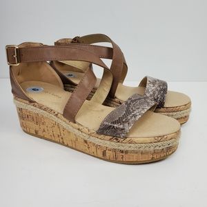 Olivia + Kate Platform Espadrille Cork Snake Print Ankle Strap Sandal Womens 9
